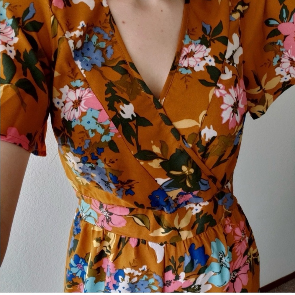 Band of Gypsies Mustard Floral Wrap Jumpsuit - Picture 5 of 5